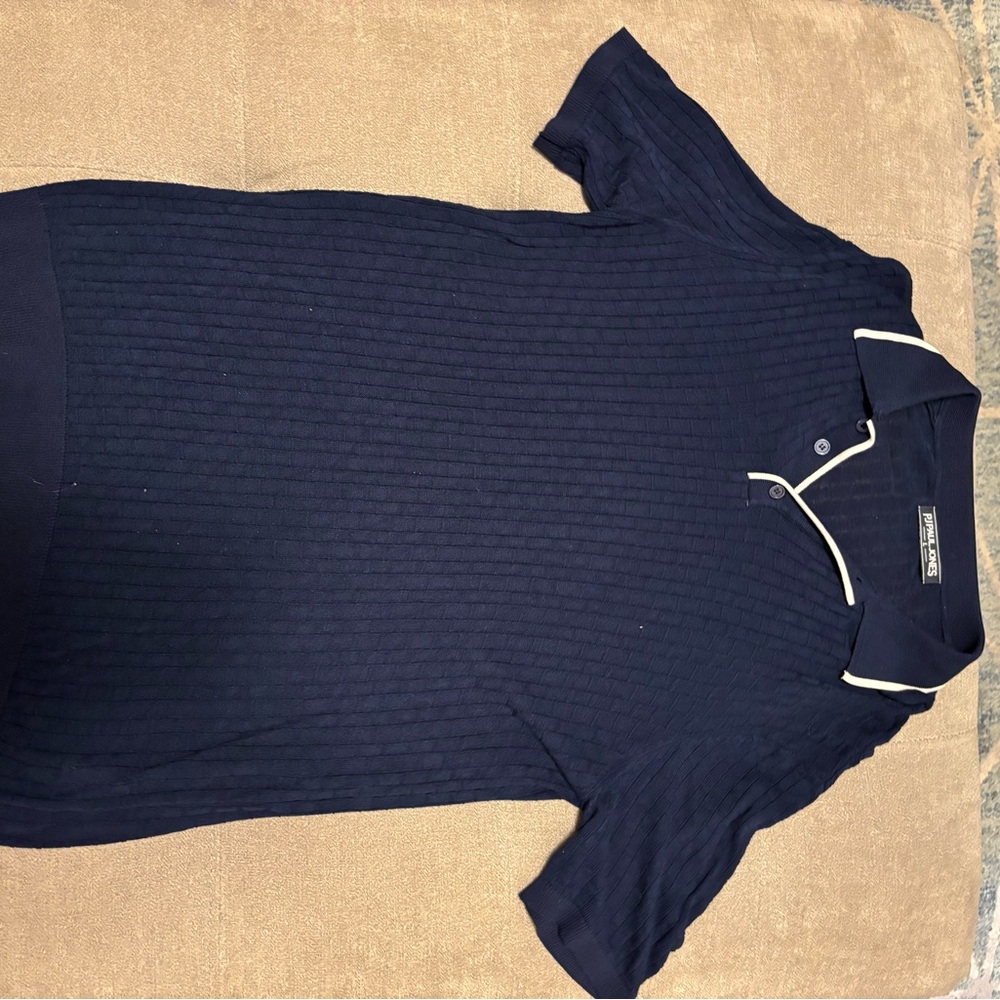 Blue Polo Shirt with Short Sleeves and Textured Fabric